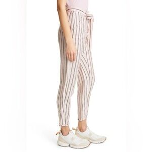 Rag & Bone Claudia Stripe Linen Tie Waist Pants, Size 4 Pink | Black,